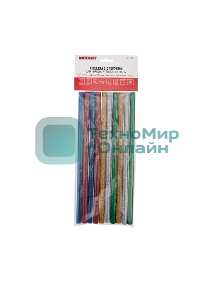 Клеевые стержни Rexant, Ø11 мм, 270 мм, цветные с блестками, 10 шт., хедер
