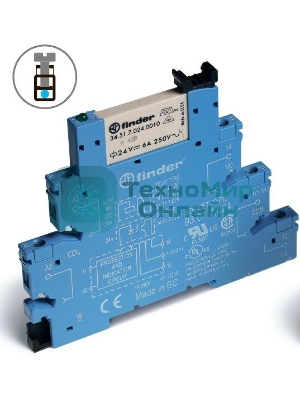 Модуль интерфейсный (сборка 34.51.7.024.0010 + 93.01.0.024) электромеханич. реле 1CO 6А AgNi 24В AC/DC IP20 винт. клеммы FINDER 385100240060