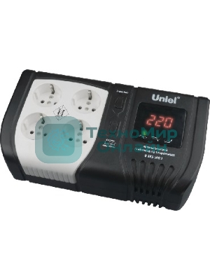 Стабилизатор напряжения Uniel (9621) U-ARS-500/1 серия Standard - Expert 500 ВА(Однофазный электронны(релейный)стабилизатор,цифровой дисплей,номинальная мощность 0,5кВА,диапазон входного напряжения 145-280В,выходное напряжение 220+/-10%В,частота 50/60Гц,точность стабилизации 10%,Макс.ток 2А.Размер: 258x140x93мм, Вес: 2.0кг.)