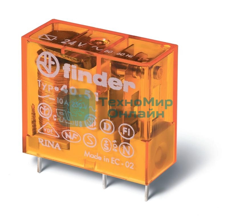 Реле электромагнитное SPDT U обмотки 230В AC 10А FINDER 405182300000