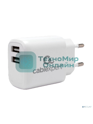 Сетевое зарядное устройство Cablexpert MP3A-PC-58, 10.5Вт, 2.1А, 2хUSB, белый, пакет