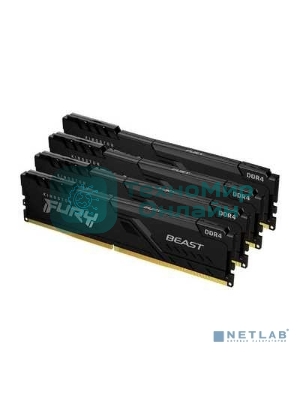 Оперативная память Kingston Fury Beast, DDR4, 64GB (4x16GB), 3200MHz, CL16, DIMM, радиатор, черный