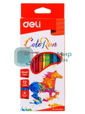 Карандаши цветные Deli EC00100 трехгранные пластик 12 цветов, коробка с европодвесом