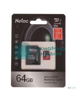 Флеш карта MicroSD card Netac P500 Extreme Pro 64Gb, retail version w/SD adapter