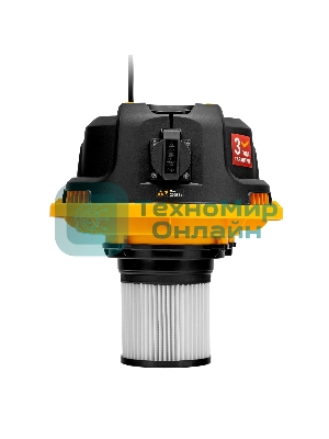 Строительный пылесос Denzel RVC20 желтый, 1400 Вт, уборка сухая/сбор воды/выдув, пылесборник мешок/контейнер, 20 л