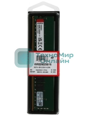 Оперативная память Kingston ValueRAM, DDR4, 16GB (1x16GB), 3200MHz, CL22, DIMM