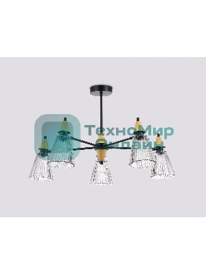 Люстра Ambrella light LH58114/5 BK/LW/SM черный/светлое дерево/дымчатый E14*5 max 40W D660*390