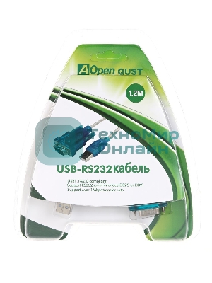 Кабель AM/Com port 9pin 1.2м Aopen/Qust адаптер USB -> RS232, DE9P (добавляет в систему новый COM порт), ACU804
