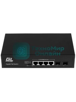 Коммутатор GIGALINK GL-SW-G005-04P(BT) - неуправляемый, 4 PoE (802.3af/at/BT) порта 10/100/1000 Мбит/с (1 порт до 60Вт, 3-4 порт до 250м cat6), 2 SFP порта 1000 Мбит/с, 120Вт
