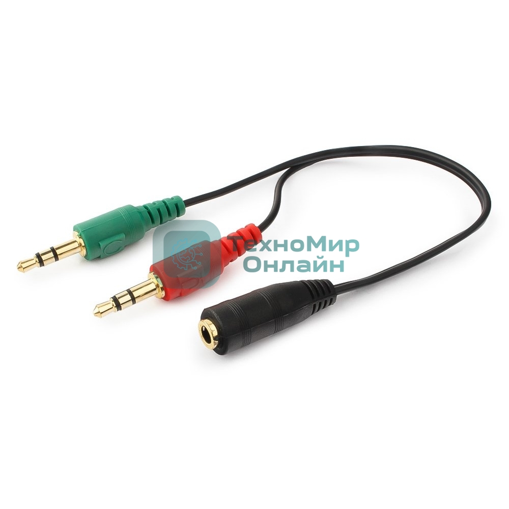 Кабель аудио сигнала Cablexpert, Jack3.5 нушники + 3.5 микрофон-> Jack3.5 4pin, длина 20 см, черный