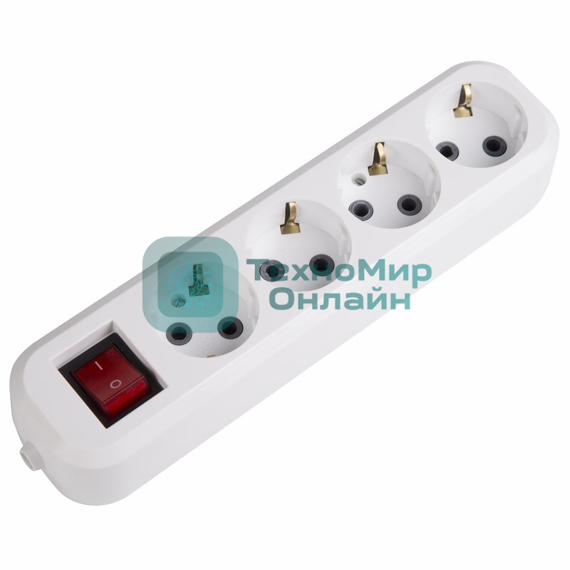 Колодка 4 гнезда Rexant с кнопкой c заземлением