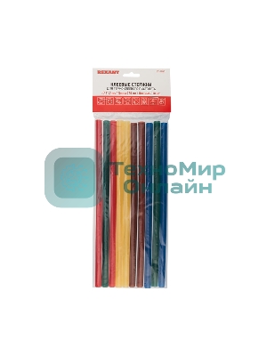 Клеевые стержни Rexant, Ø11 мм, 270 мм, цветные, 10 шт., хедер