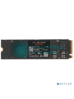 Накопитель SSD WD Black SN770 NVMe, 1.0Tb, M.2(22x80мм), NVMe, PCIe 4.0 x4, 3D TLC, R/W 5150/4900Mb/s, IOPs 740 000/800 000, TbW 600, DWPD 0.3 (12 мес.)