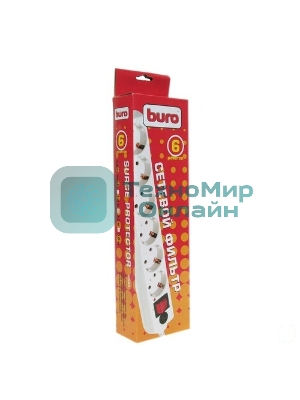 Сетевой фильтр Buro Сетевой фильтр, 6 розеток, 3 метра, белый