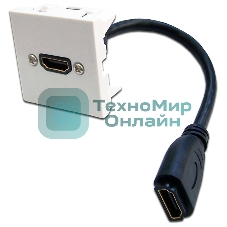 Вставка Mosaic 45x45, адаптер в комплекте HDMI с удлинителем, мама-мама, белая