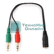 Кабель аудио сигнала Cablexpert, Jack3.5 нушники + 3.5 микрофон-> Jack3.5 4pin, длина 20 см, черный