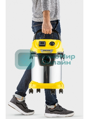 Строительный пылесос Karcher WD 3 P S V-17/4/20 желтый, 1000 Вт, уборка сухая/сбор воды, пылесборник мешок/контейнер, 17 л