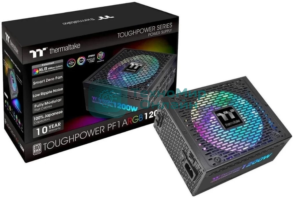 Блок питания Thermaltake Toughpower GF1 (PS-TPD-1200FNFAGE-1), 1200Вт, 80 PLUS Gold, 140мм, модульный, черный