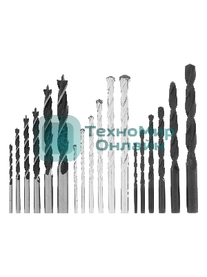 Набор сверл по бетону, металлу, дереву Sparta 3-4-5-6-8-10 мм, 18 шт. пласт. бокс, цилин. хвост.