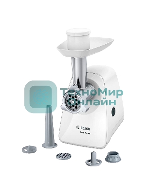 Мясорубка электрическая Bosch MFW2520W белый, 1500 Вт, 1.7 кг/мин, насадки - 4