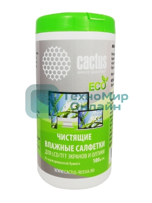 Салфетки Cactus CS-1001PE для экранов и оптики туба 100 шт влажных