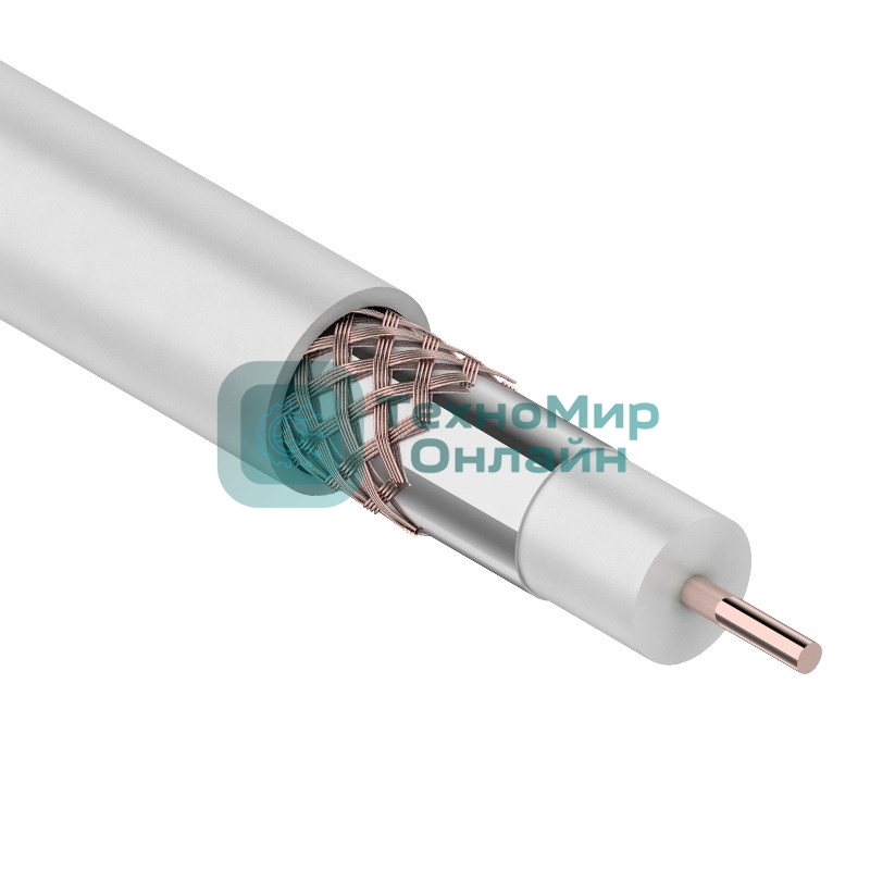 Кабель коаксиальный Rexant RG-6U+Cu, 75 Ом, Cu/Al/Cu, 75%, бухта 305 м, белый