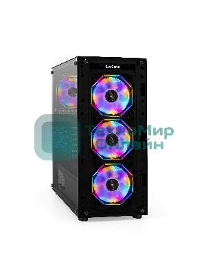 Компьютерный корпус Miditower ExeGate i3 BASE (ATX, без БП, с окном, 1*USB+1*USB 3.0, аудио, 4 вент. 12см с RGb подсветкой)
