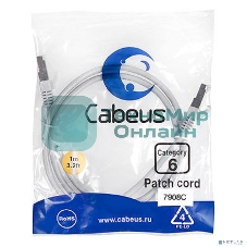 Шнур коммутационный Cabeus, cat.6, экр., F/UTP, RJ45/RJ45, LSZH, AWG24, 1м, серый
