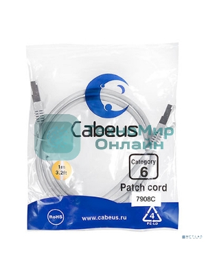 Шнур коммутационный Cabeus, cat.6, экр., F/UTP, RJ45/RJ45, LSZH, AWG24, 1м, серый