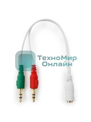 Кабель аудио сигнала Cablexpert, Jack3.5 нушники + 3.5 микрофон-> Jack3.5 4pin, длина 20 см, белый