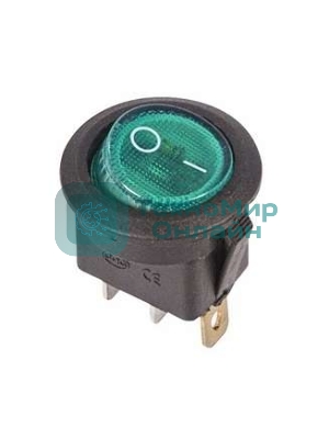 Выключатель клавишный Rexant круглый 250V 6А (3с) ON-OFF зеленый с подсветкой