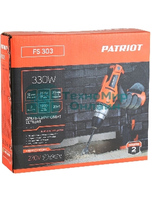 Дрель-шуруповерт Patriot FS 303, 330 Вт, 25 Нм, щеточный