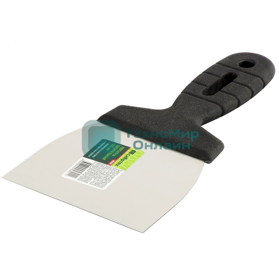 Шпательная лопатка из нержавеющей стали Сибртех, 100 мм, пластмассовая рукоятка