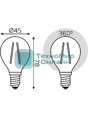 Лампа светодиодная филаментная Gauss Filament 8Вт цок.:E14 шар св.свеч.бел.нейт. (упак.:10шт)