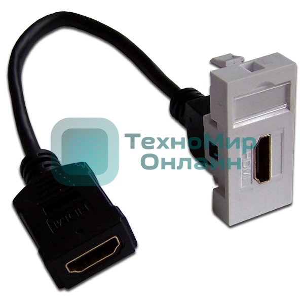 Вставка Mosaic 22.5x45 , адаптер в комплекте HDMI с удлинителем, мама-мама, белая