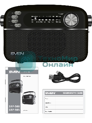 Радиоприемник SVEN SRP-505 (4 Вт, FM/AM/SW, USB, SD/microSD, Bluetooth, 1200 мА·ч)черный