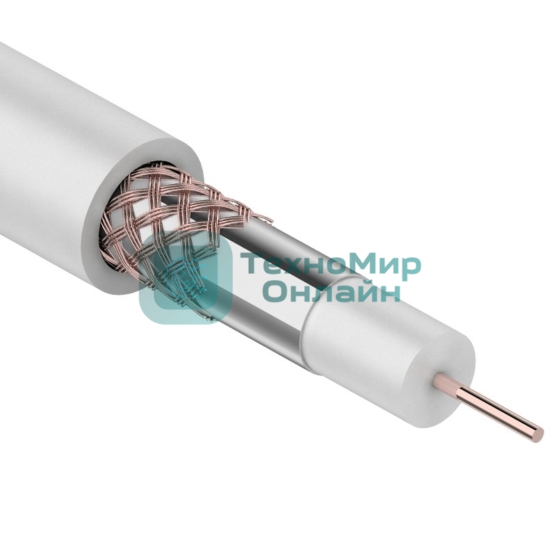 Кабель коаксиальный Rexant RG-59U+Cu, 75 Ом, Cu/Al/Cu, 64%, бухта 305 м, белый