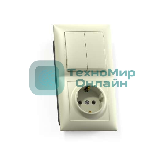 Блок Кунцево-Электро СП БКВР-412 Селена (2-кл. выкл. + розетка с заземл.) сл. кость