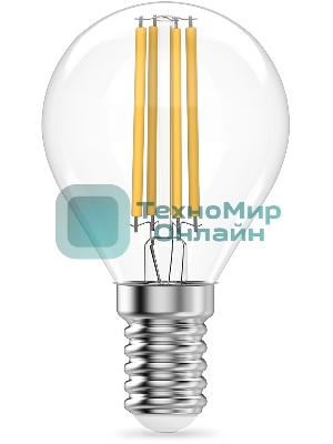 Лампа светодиодная филаментная Gauss Filament 10Вт цок.: E14 шар св. свеч. бел. нейт. (упак.: 10 шт)