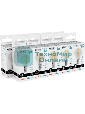 Лампа светодиодная филаментная Gauss Filament 10Вт цок.: E14 шар св. свеч. бел. нейт. (упак.: 10 шт)