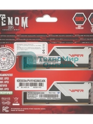 Оперативная память Patriot Viper Venom, DDR5, 16GB (1x16GB), 5600 MHz, CL36, с радиатором, серый