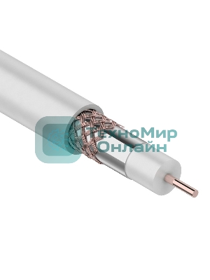 Кабель коаксиальный Rexant RG-6U+Cu, 75 Ом, Cu/Al/Cu, 75%, бухта 100 м, белый