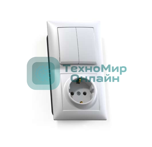 Блок Кунцево-Электро СП БКВР-412 Селена (2-кл. выкл. + розетка с заземл.) белый