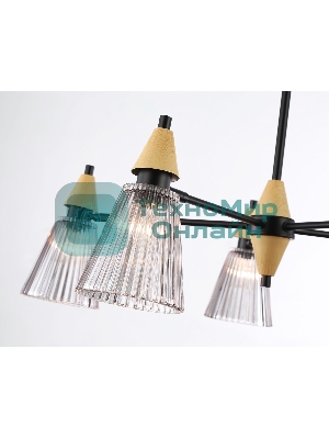 Люстра Ambrella light LH58114/5 BK/LW/SM черный/светлое дерево/дымчатый E14*5 max 40W D660*390
