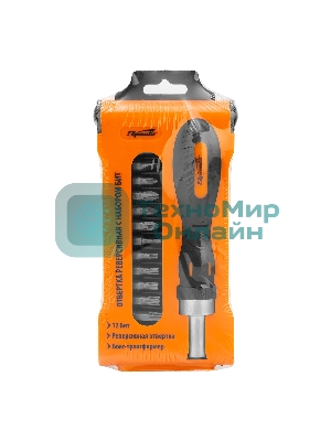 Отвертка реверсивная с набором бит, CrV, 12 шт. Sparta