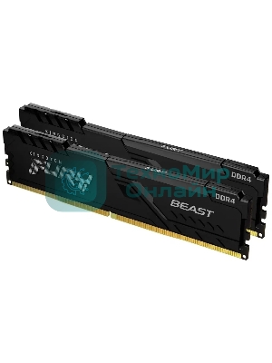 Оперативная память Kingston Fury Beast, DDR4, 16GB (2x8GB), 3200MHz, CL16, DIMM, с радиатором, RGB, черный