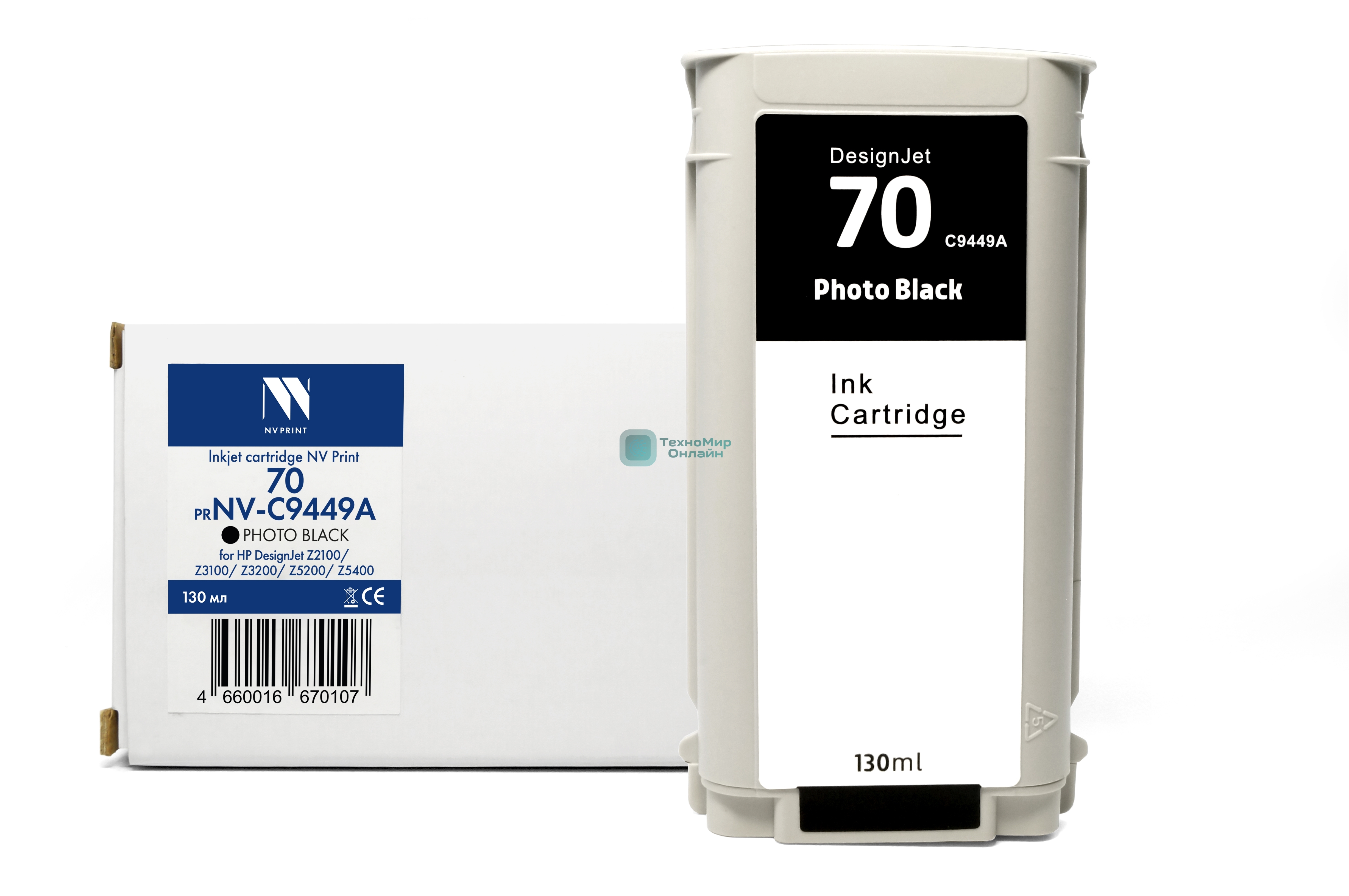 Картридж струйный NVPrint 70 (NV-C9449A) Photo Black для HP DesignJet Z2100/Z3100/Z3200/Z5200/Z5400 (130 мл) совместимый