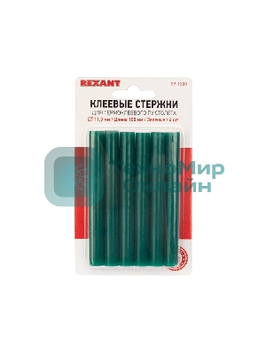 Клеевые стержни Rexant, Ø11 мм, 100 мм, зеленые, 6 шт., блистер