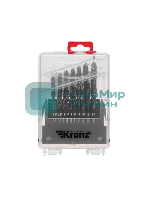 Набор сверл по металлу Kranz 1-10 мм (через 0,5 мм), 19 шт. HSS 4241 Ш/Х