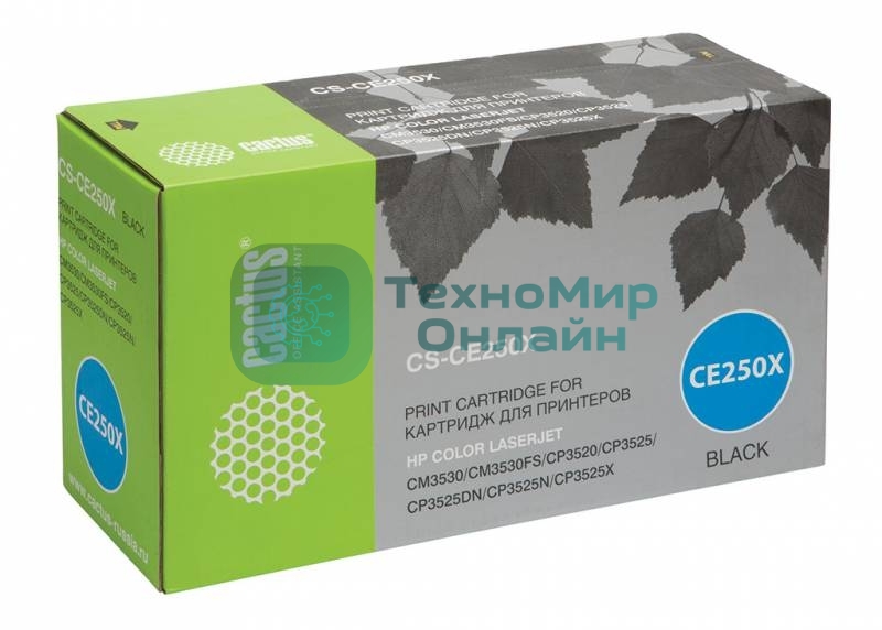 Картридж лазерный Cactus CS-CE250X черный (10500 стр.) для HP Color LaserJet CM3530, CM3530fs MFP, CP3520, CP3525, CP3525dn, CP3525n, CP3525x